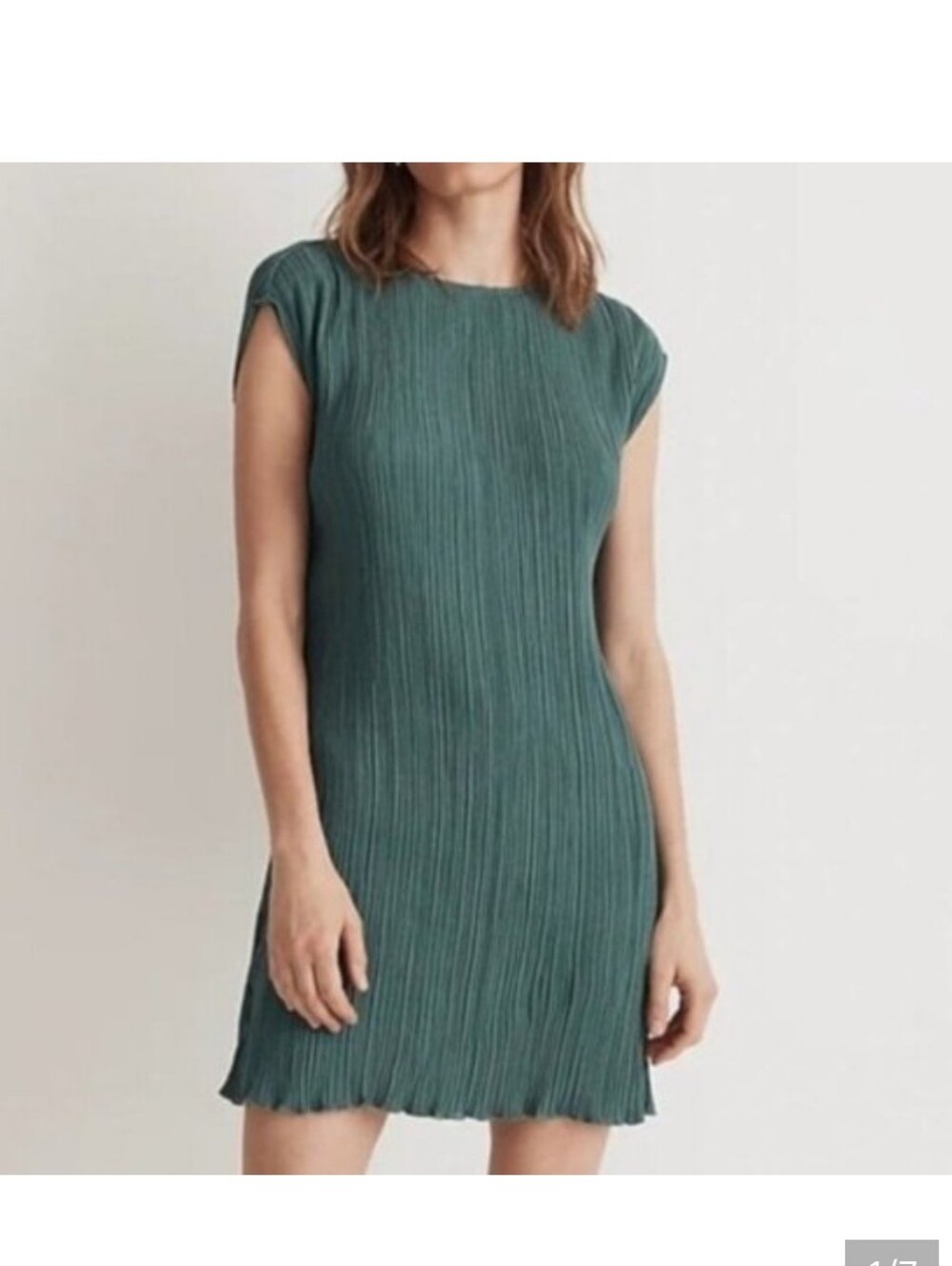Madewell Plissé Mini Tee Dress in Spruce Green